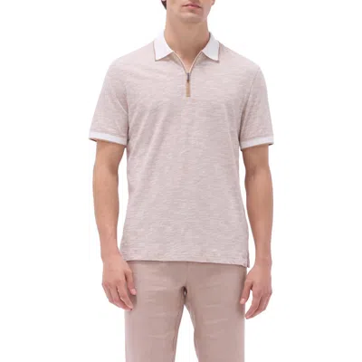 Bugatchi Cotton & Linen Quarter Zip Polo In Camel