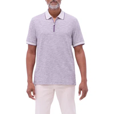 Bugatchi Cotton & Linen Quarter Zip Polo In Purple
