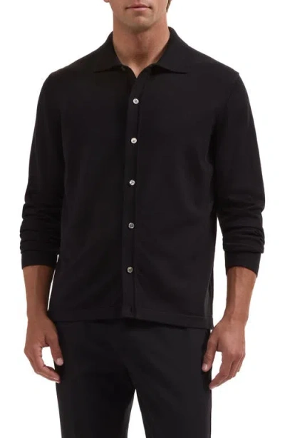 Bugatchi Cotton & Modal Polo Cardigan In Black