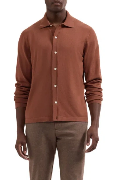 Bugatchi Cotton & Modal Polo Cardigan In Brown