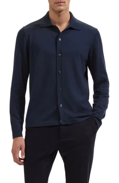 Bugatchi Cotton & Modal Polo Cardigan In Blue