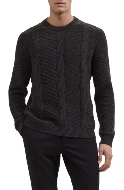 Bugatchi Crewneck Cable Knit Sweater In Lead