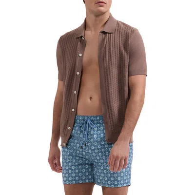 Bugatchi Cruz Print Swim Trunks In Brown