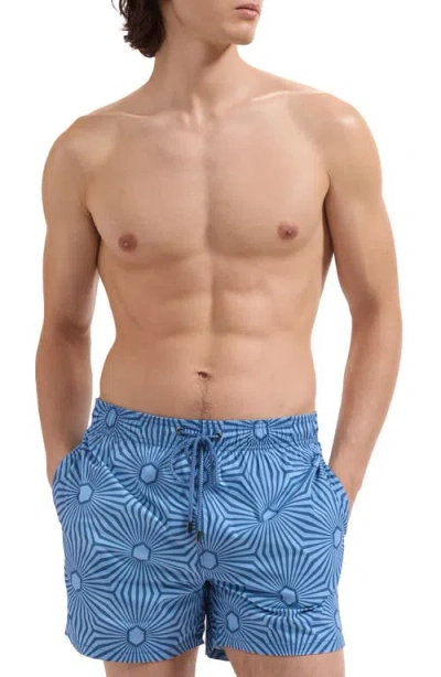 Bugatchi Cruz Print Swim Trunks In Blue