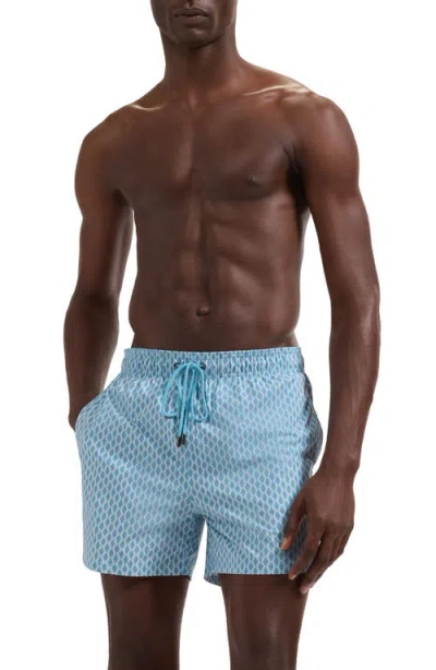 Bugatchi Cruz Print Swim Trunks In Blue