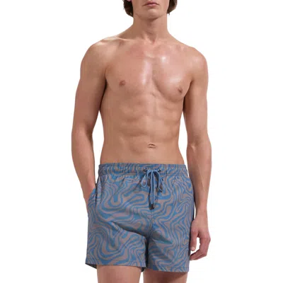 Bugatchi Cruz Wave Print Swim Trunks In Blue