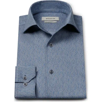 Bugatchi Devon Ooohcotton® Branch Print Button-up Shirt In Blue