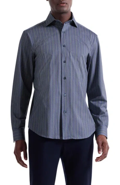 Bugatchi Devon Ooohcotton® Chevron Illusion Print Button-up Shirt In Blue