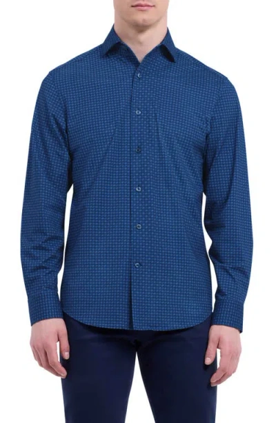 Bugatchi Devon Ooohcotton® Geo Print Button-up Shirt In Blue