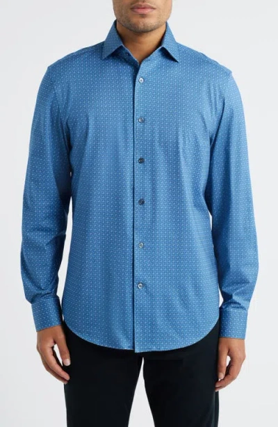Bugatchi Devon Ooohcotton® Geo Print Button-up Shirt In Blue