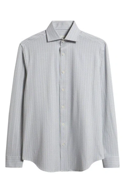 Bugatchi Devon Ooohcotton® Geometric Print Long Sleeve Button-up Shirt In Neutral
