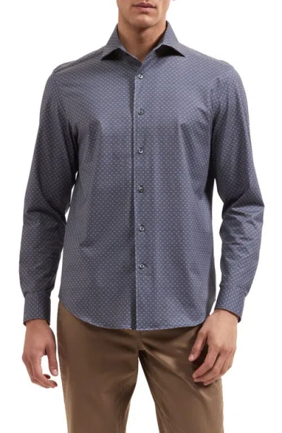 Bugatchi Devon Ooohcotton® Geometric Print Stretch Shirt In Blue