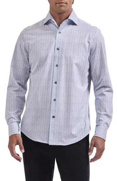 Bugatchi Devon Ooohcotton® Herringbone Print Button-up Shirt In Blue