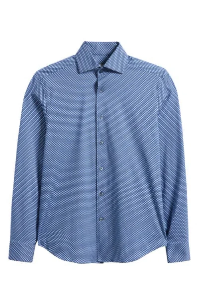 Bugatchi Devon Ooohcotton® Honeycomb Print Long Sleeve Button-up Shirt In Blue