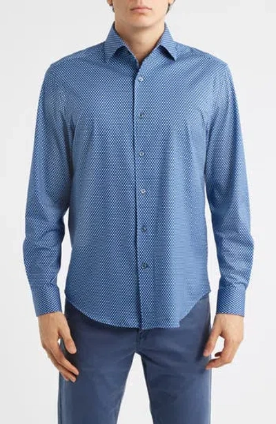 Bugatchi Devon Ooohcotton® Honeycomb Print Long Sleeve Button-up Shirt In Blue