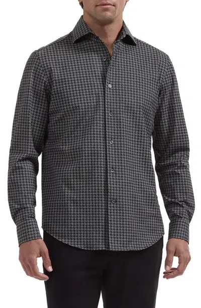 Bugatchi Devon Ooohcotton® Houndstooth Button-up Shirt In Black