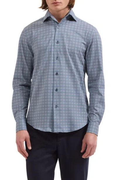 Bugatchi Devon Ooohcotton® Houndstooth Button-up Shirt In Blue
