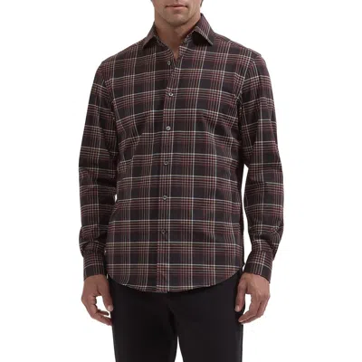 Bugatchi Devon Ooohcotton Plaid Button Up Performance Shirt In Burgundy