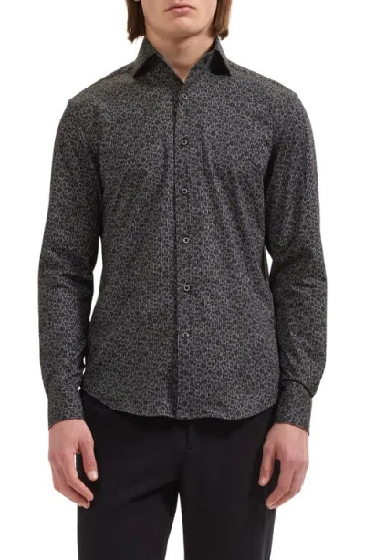 Bugatchi Devon Ooohcotton® Print Button-up Shirt In Black