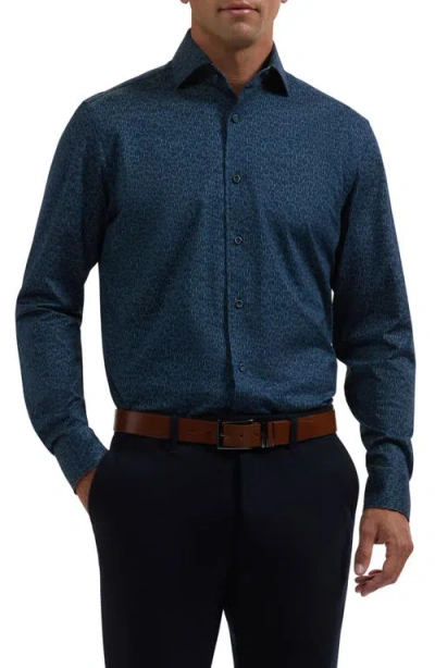 Bugatchi Devon Ooohcotton® Print Button-up Shirt In Blue
