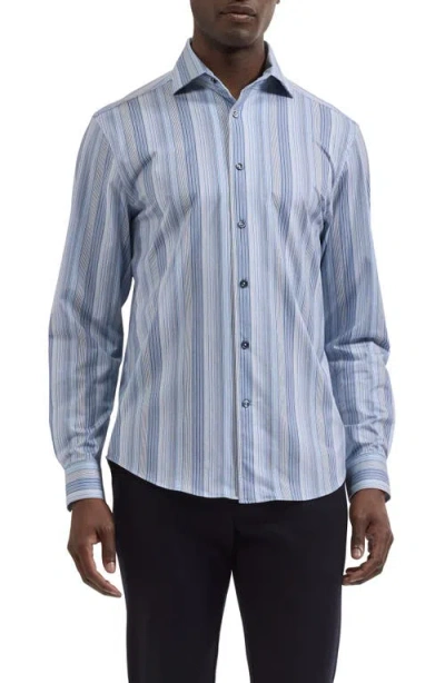 Bugatchi Devon Ooohcotton® Stripe Button-up Shirt In Blue