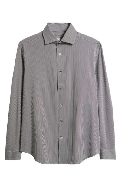 Bugatchi Devon Ooohcotton® Stripe Long Sleeve Button-up Shirt In Black