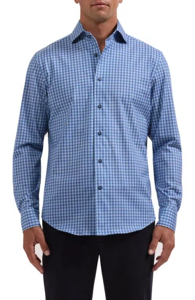 Bugatchi Devon Ooohcotton® Tech Check Long Sleeve Shirt In Blue