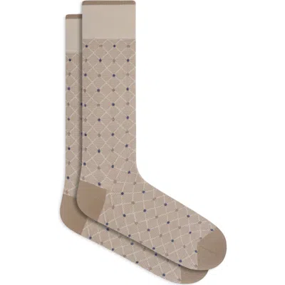Bugatchi Diamond Grid Mercerized Cotton Blend Dress Socks In Brown