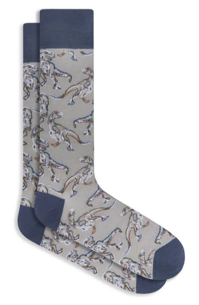 Bugatchi Dinosaur Mercerized Cotton Blend Dress Socks In Cement