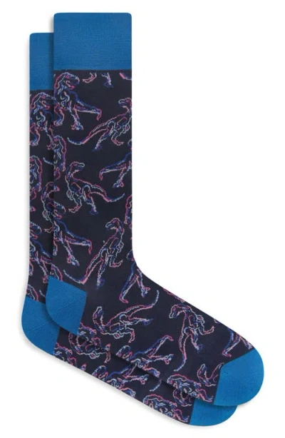 Bugatchi Dinosaur Mercerized Cotton Blend Dress Socks In Navy