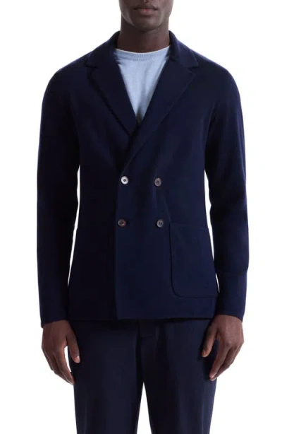 Bugatchi Double Breasted Sweater Knit Merino Wool Blazer In Blue