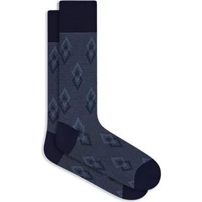 Bugatchi Double Diamond Mercerized Cotton Blend Dress Socks In Blue