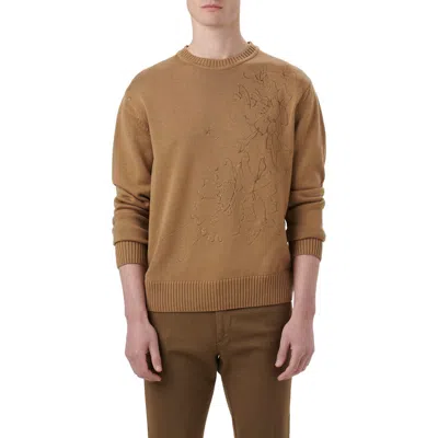 Bugatchi Embroidered Merino Wool Crewneck Sweater In Brown