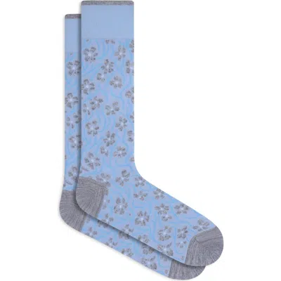 Bugatchi Floral Mercerized Cotton Blend Dress Socks In Blue