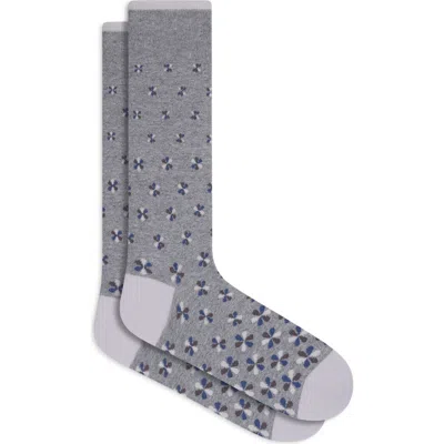 Bugatchi Floral Mercerized Cotton Blend Dress Socks In Gray