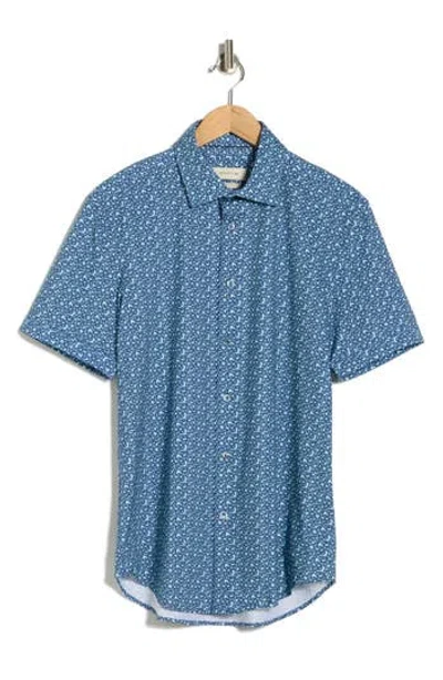 Bugatchi Floral Print Short Sleeve Button-up Shirt In Blue