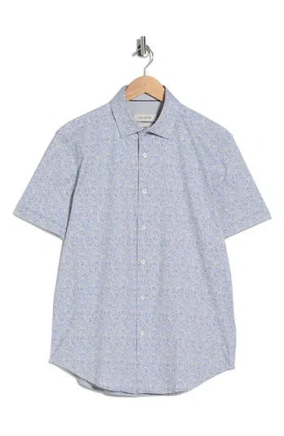 Bugatchi Floral Short Sleeve Stretch Cotton Button-up Shirt In Blue