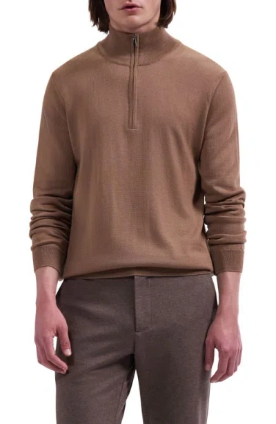 Bugatchi Fred Quarter Zip Merino Wool Sweater In Brown