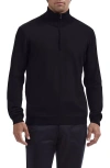Bugatchi Chevron Quarter Zip Cotton Blend Pullover In Black