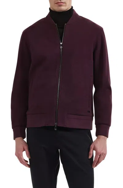 Bugatchi Full Zip Knit Bomber Jacket In Burgundy