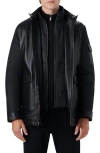 Bugatchi Full Zip Leather Bomber Jacket With Removable Bib In Black