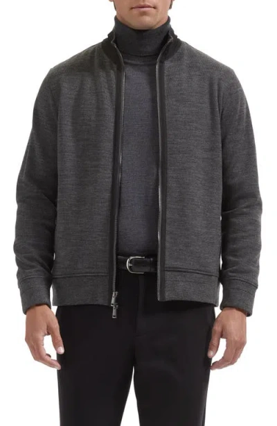 Bugatchi Full Zip Mock Neck Hoodie In Gray