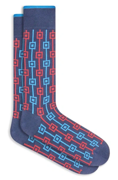 Bugatchi Geo Pattern Dress Socks In Blue/ Ruby