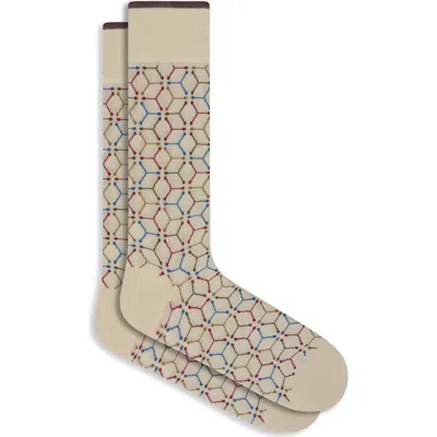 Bugatchi Geo Pattern Mercerized Cotton Blend Dress Socks In Neutral