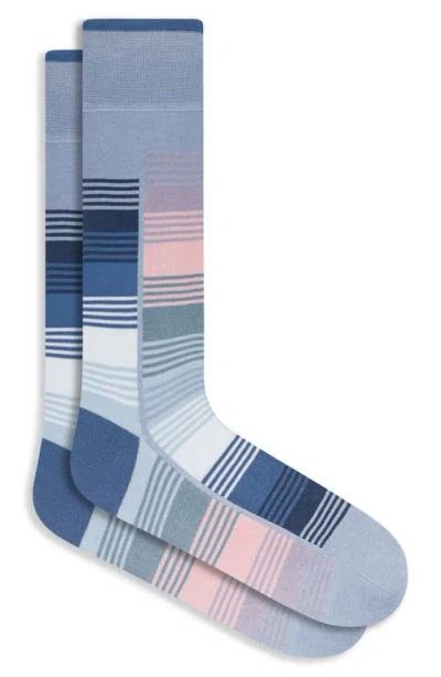 Bugatchi Geo Pattern Mercerized Cotton Blend Dress Socks In Sky