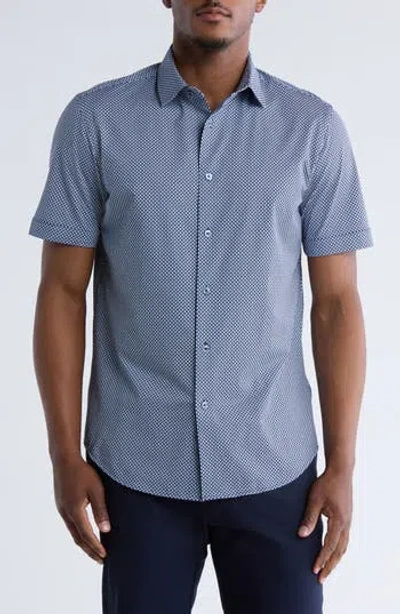 Bugatchi Geo Print Short Sleeve Stretch Cotton Button-up Shirt