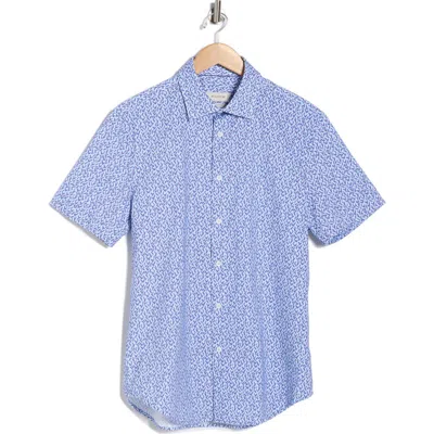 Bugatchi Geometric Short Sleeve Woven Button-up Shirt In Blue