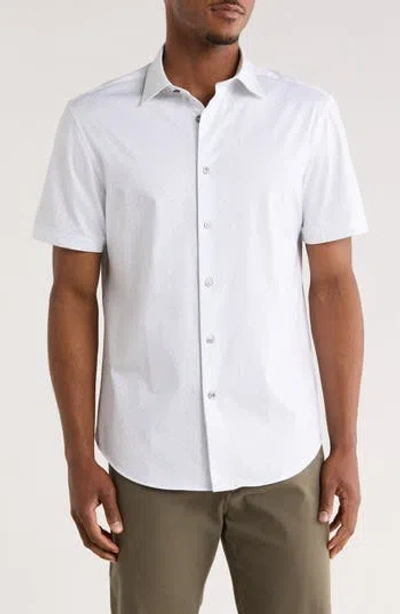 Bugatchi Geometric Short Sleeve Woven Button-up Shirt In White