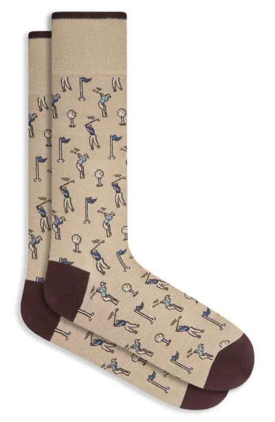 Bugatchi Golf Pattern Cotton Blend Dress Socks In Neutral