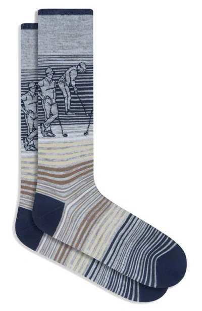 Bugatchi Golfer Stripe Mercerized Cotton Blend Dress Socks In Blue